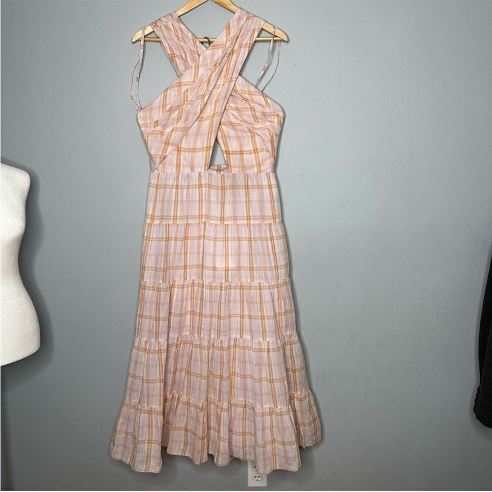 ULLA JOHNSON Noelle Crossover Halter Back-Tie Midi Plaid Dress NEW Sz. 4 - Picture 7 of 10